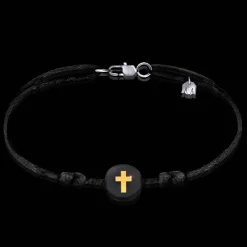 Clearance Michaël Vessière Bracelet Croix Chretienne Sur Cordon