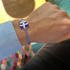 Outlet Michaël Vessière Bracelet Croix De Lorraine Bleu Pate De Verre