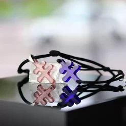 Outlet Michaël Vessière Bracelet Croix De Lorraine Bleu Pate De Verre