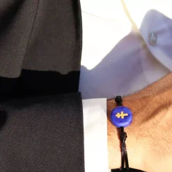 Outlet Michaël Vessière Bracelet Croix De Lorraine Bleu Sur Cordon