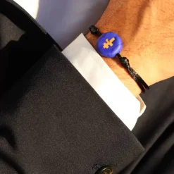 Outlet Michaël Vessière Bracelet Croix De Lorraine Bleu Sur Cordon