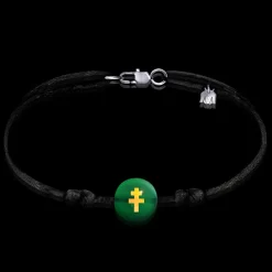 New Michaël Vessière Bracelet Croix De Lorraine Vert Sur Cordon