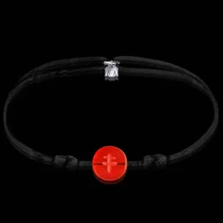 Clearance Michaël Vessière Bracelet Croix De Lorraine Rouge Grave Sur Cordon