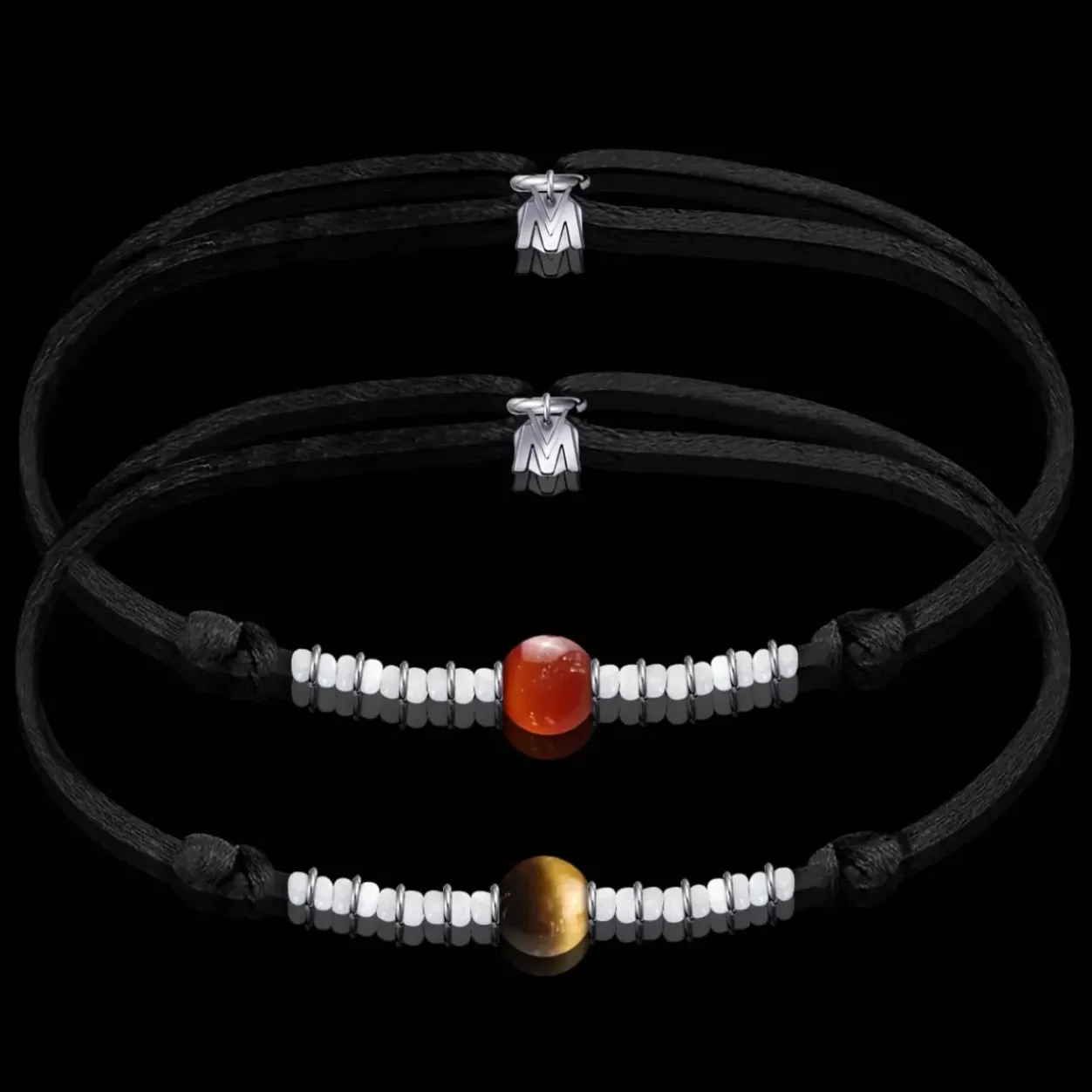 Sale Michaël Vessière Bracelet Duo Cornaline + Oeil De Tigre Sur Cordon