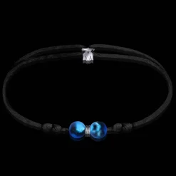 New Michaël Vessière Bracelet Duo De Perles Glacees Bleu Sur Cordon