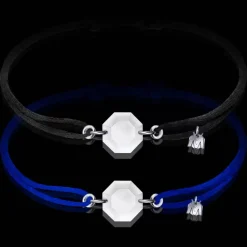 Clearance Michaël Vessière Bracelet Duo Rock En Cristal - Cordon Noir Et Bleu