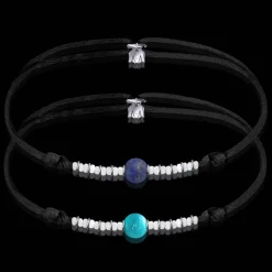 New Michaël Vessière Bracelet Duo Turquoise + Lapis-Lazuli Sur Cordon