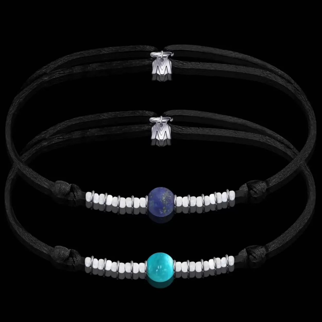 New Michaël Vessière Bracelet Duo Turquoise + Lapis-Lazuli Sur Cordon