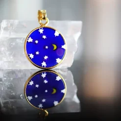 Clearance Michaël Vessière Bracelet Medaillon Nuit Etoilee De Murano Sur Cordon