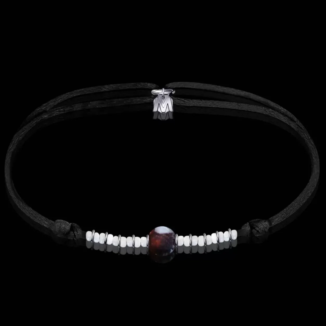 New Michaël Vessière Bracelet Pierre Grenat Immacule Sur Cordon