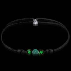 Clearance Michaël Vessière Bracelet Pierre Naturelle Malachite Et Feuilles D'Argent