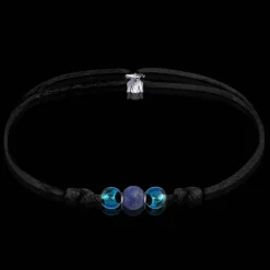 New Michaël Vessière Bracelet Pierre Naturelle Lapis-Lazuli Et Feuilles D'Argent