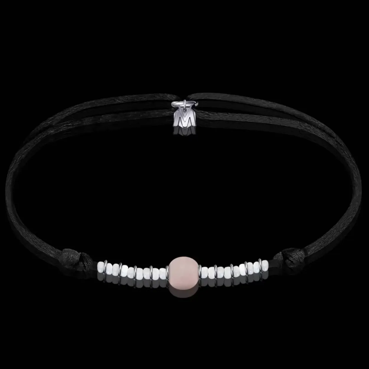 Michaël Vessière Bracelet Pierre Quartz Rose Immacule Sur Cordon