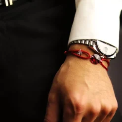 Sale Michaël Vessière Bracelet Porte-Bonheur Pierre Rouge - Cordon Rouge