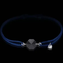 Sale Michaël Vessière Bracelet Rock Porte-Bonheur Pierre Noire Sur Cordon Bleu
