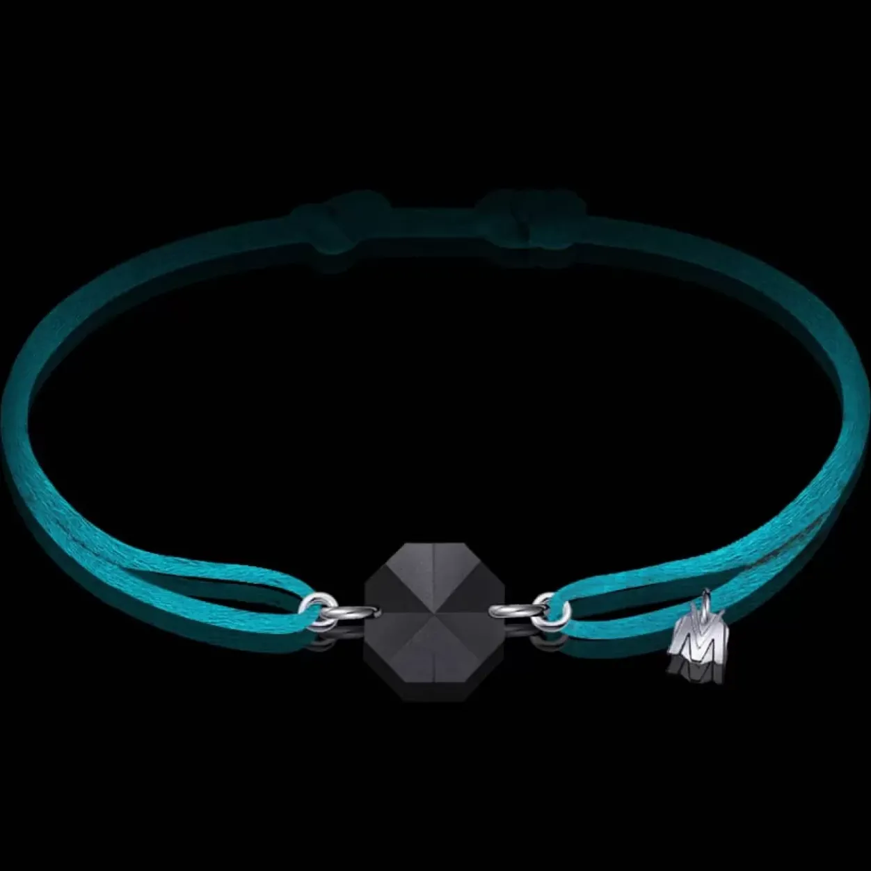 Michaël Vessière Bracelet Rock Porte-Bonheur Pierre Noire - Cordon Turquoise