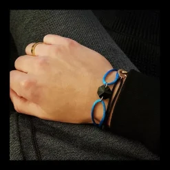 Michaël Vessière Bracelet Rock Porte-Bonheur Pierre Noire - Cordon Turquoise