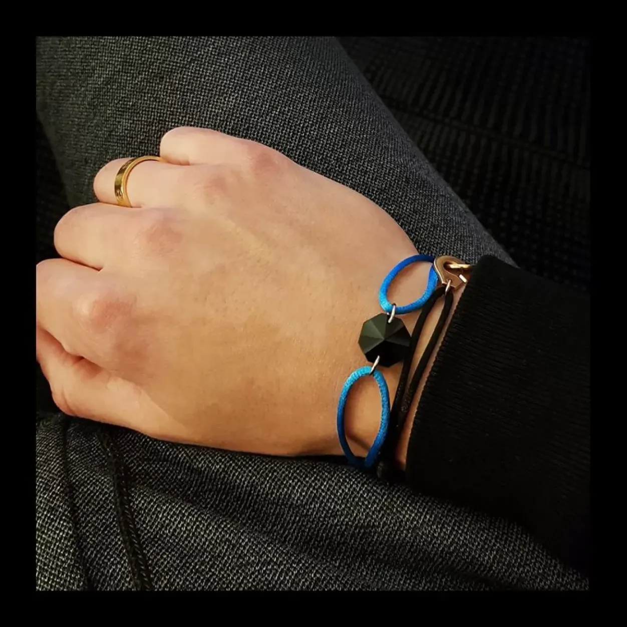Michaël Vessière Bracelet Rock Porte-Bonheur Pierre Noire - Cordon Turquoise