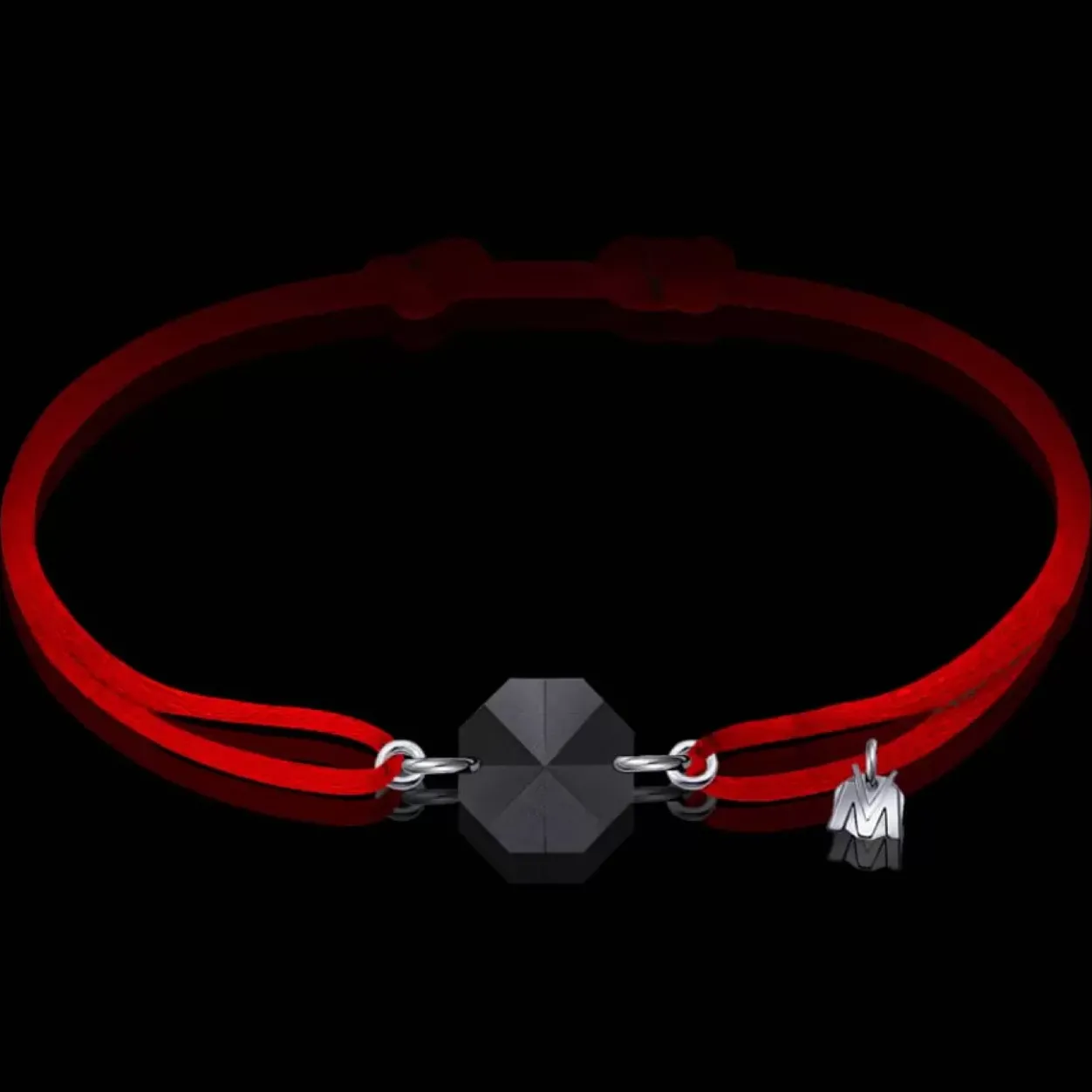 Michaël Vessière Bracelet Rock Porte-Bonheur Pierre Noire Sur Cordon Rouge