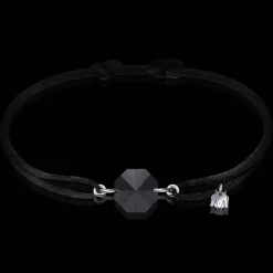 Outlet Michaël Vessière Bracelet Rock Porte-Bonheur Pierre Noire Sur Cordon Noir