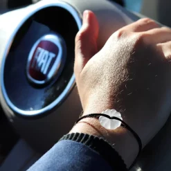Sale Michaël Vessière Bracelet Rosace Cristal Clair Sable - Cordon Noir