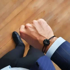 Clearance Michaël Vessière Bracelet Rosace Cristal Noir - Cordon Noir