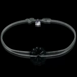 Online Michaël Vessière Bracelet Rosace Cristal Noir - Cordon Gris