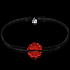 Discount Michaël Vessière Bracelet Rosace Cristal Rouge - Cordon Noir