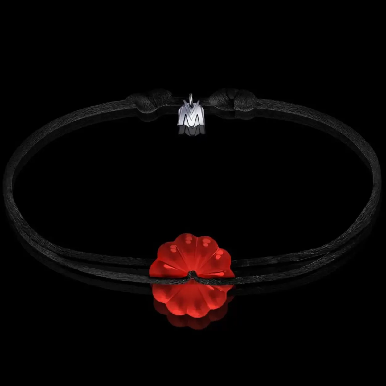 Discount Michaël Vessière Bracelet Rosace Cristal Rouge - Cordon Noir